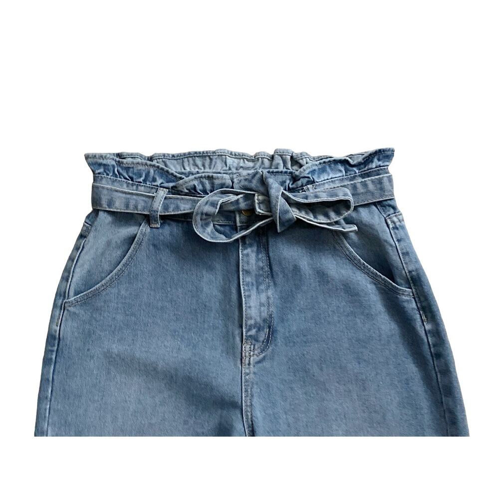 Shein Paperbag Waist Jeans Womens M Blue Belted High Rise Tapered 28.5" Inseam - Picture 3 of 6